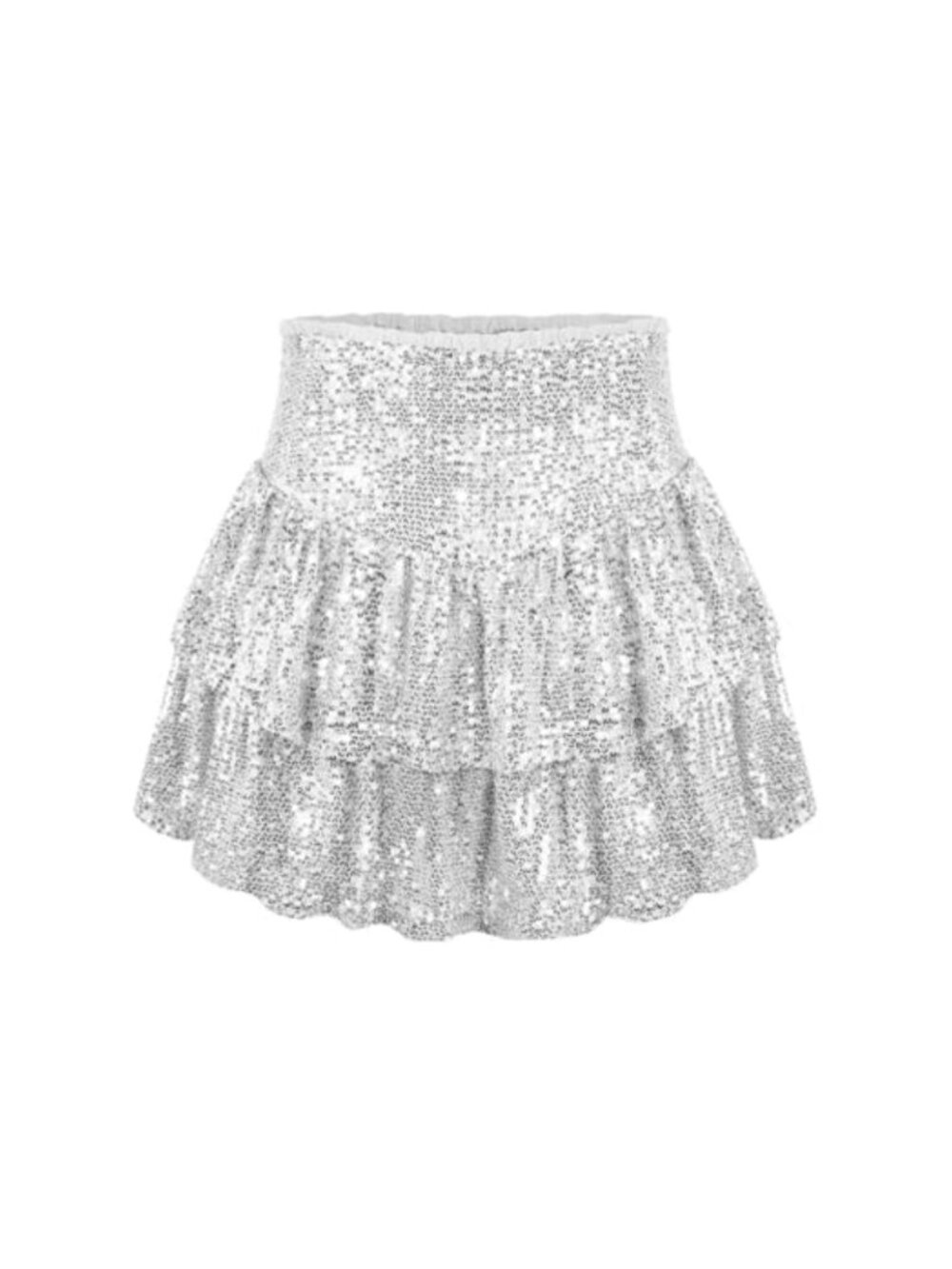 Women's High Waist Sequin Ruffle Mini Skirt with Shorts Flowy Glitter Skirts